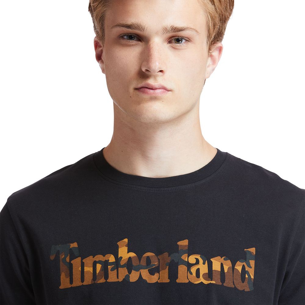 Camisetas Timberland Argentina Hombre - Kennebec River Camo-Logo - Negras - OQXKBD-276